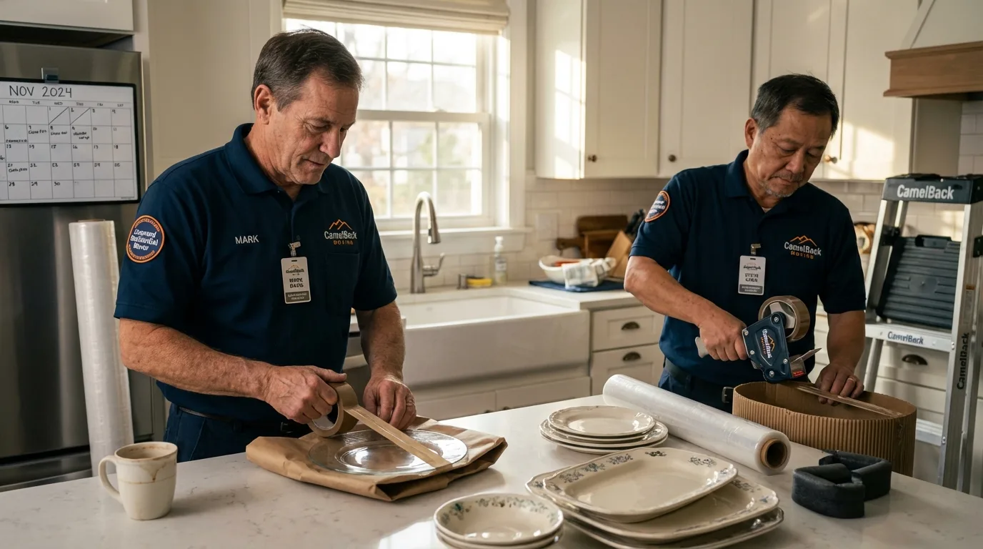 Professional crew packing kitchen dishware in Jefferson, NC